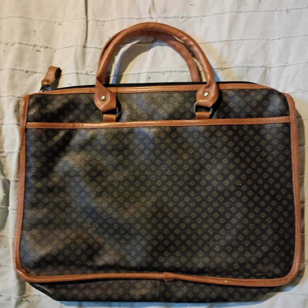 Classic Men’s Leather-Trim Briefcase Bag in Dark Brown and Tan